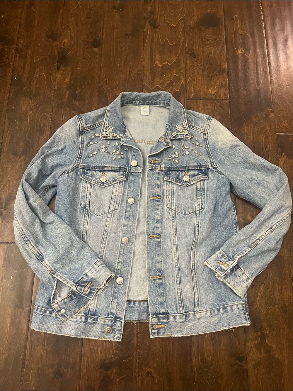 Embellished Light Blue Denim Jacket with Stud Detail - Women